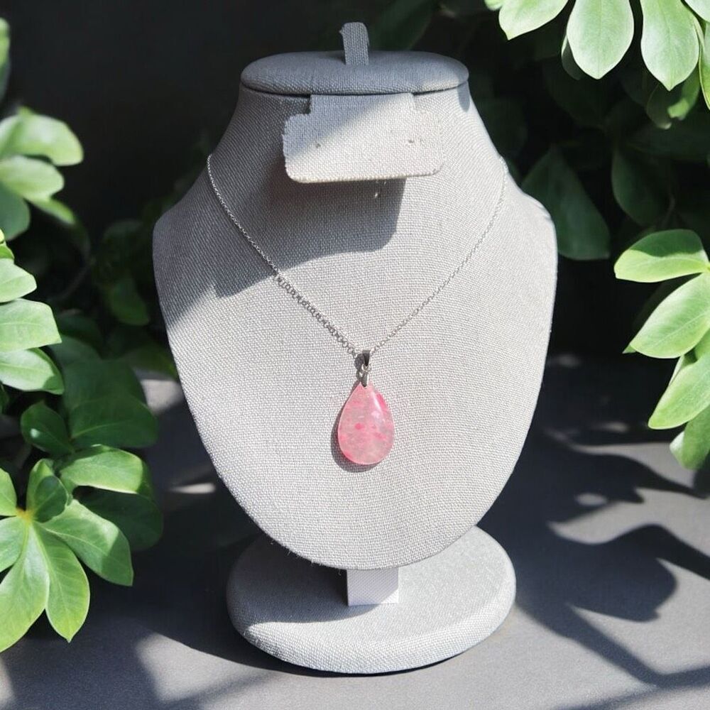 Icy Rhodonite Teardrop Pendant Necklace 925 Silver‎ (#1)